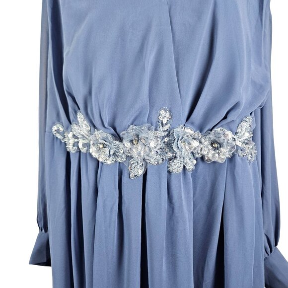 Pinup Womens Formal Plus Size 22W Blue Chiffon Mother Of The Bride Dress - Picture 7 of 16